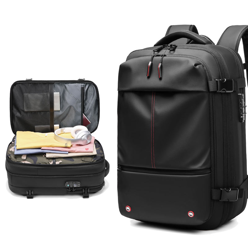 Zaino da viaggio AeroMax nero con ampio spazio per vestiti e accessori