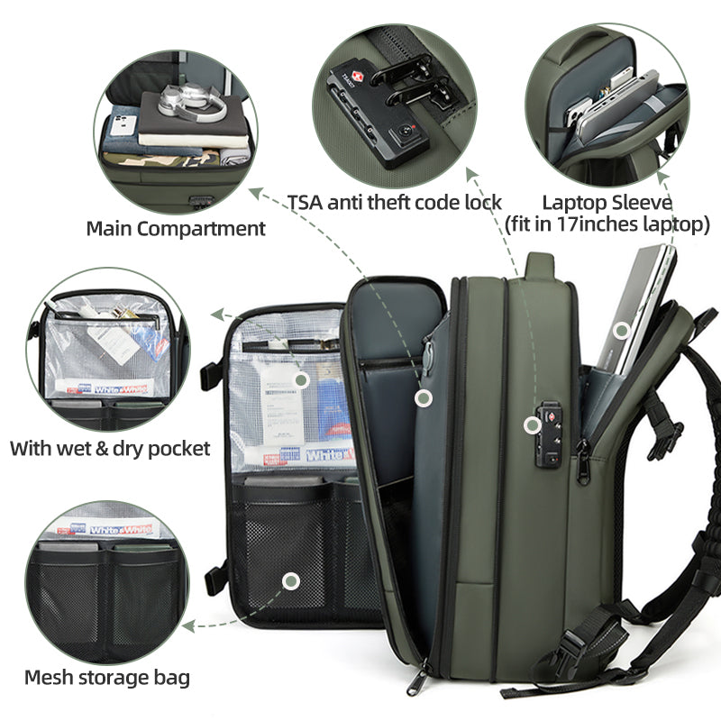 Zaino da viaggio AeroMax con scomparti, porta laptop e lucchetto TSA