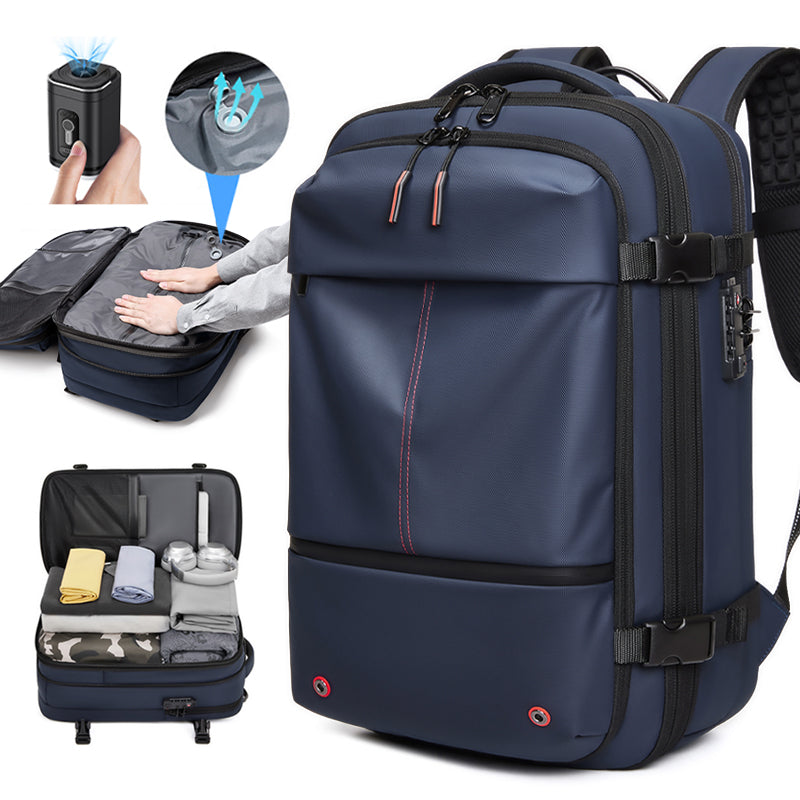 Zaino AeroMax blu con compressione sottovuoto e ampio spazio interno