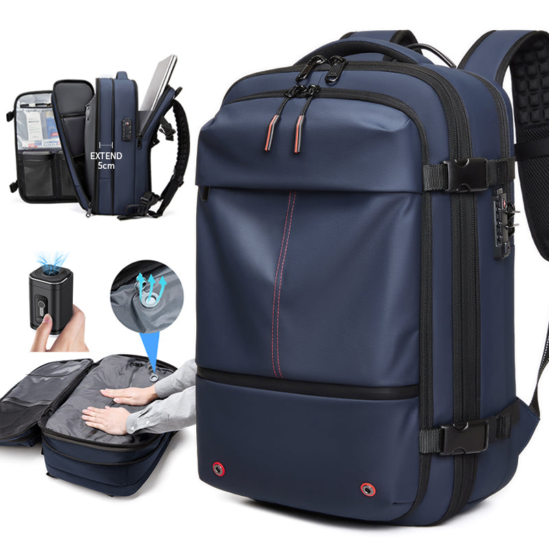 Zaino da viaggio sottovuoto AeroMax blu con sistema di compressione