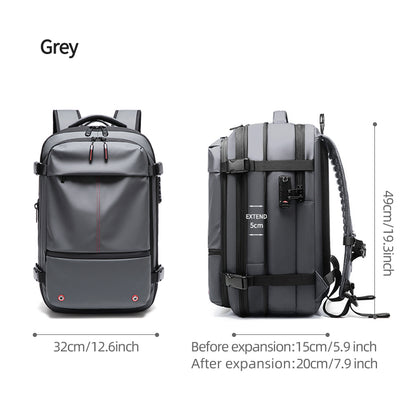 Zaino da viaggio AeroMax grigio espandibile, dimensioni 49 × 32 × 15–20 cm