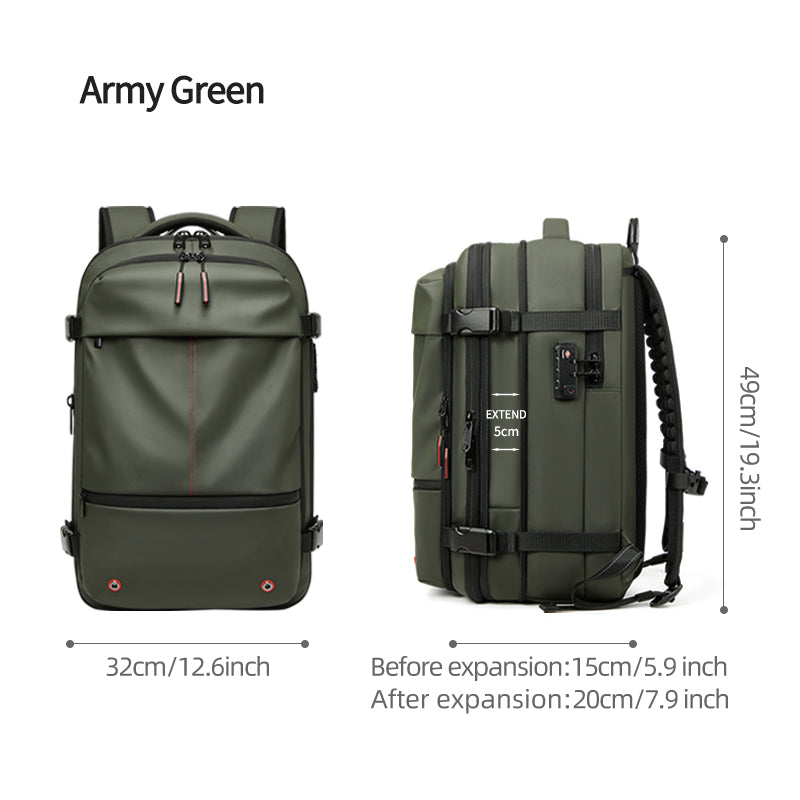 Dimensioni dello zaino da viaggio AeroMax espandibile verde
